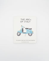 Book titled 'The ABCs of Italy' with a scooter illustration on a white background