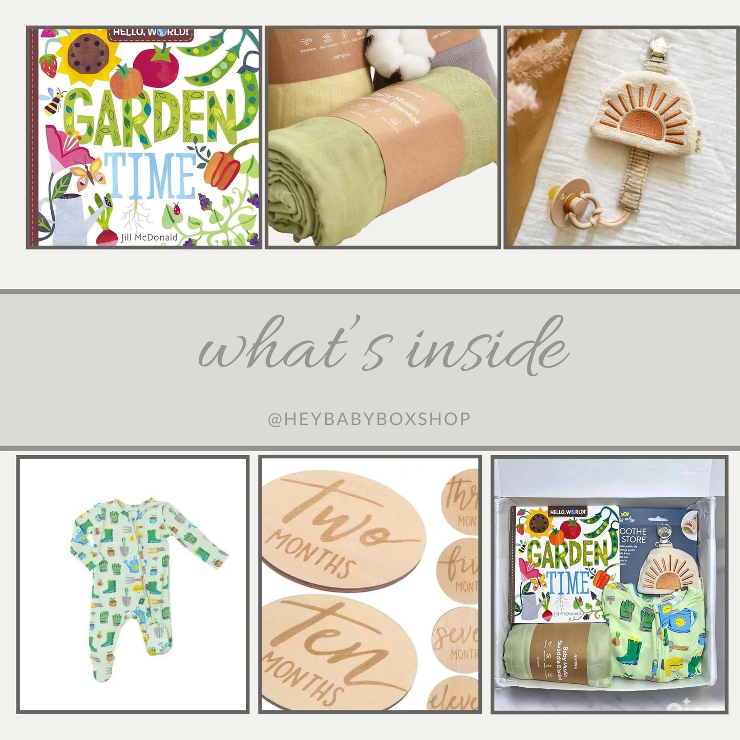Garden Theme Baby Gift Box, Garden Tools Bamboo Angel Dear Outfit and more - Garden Baby Gift Set - Plant Mom Personalization Available - Hey Baby Box