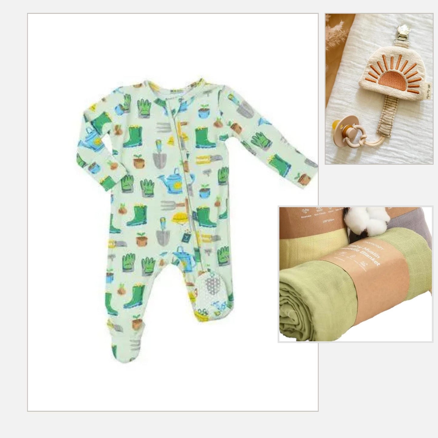 Garden Theme Baby Gift Box, Garden Tools Bamboo Angel Dear Outfit and more - Garden Baby Gift Set - Plant Mom Personalization Available - Hey Baby Box