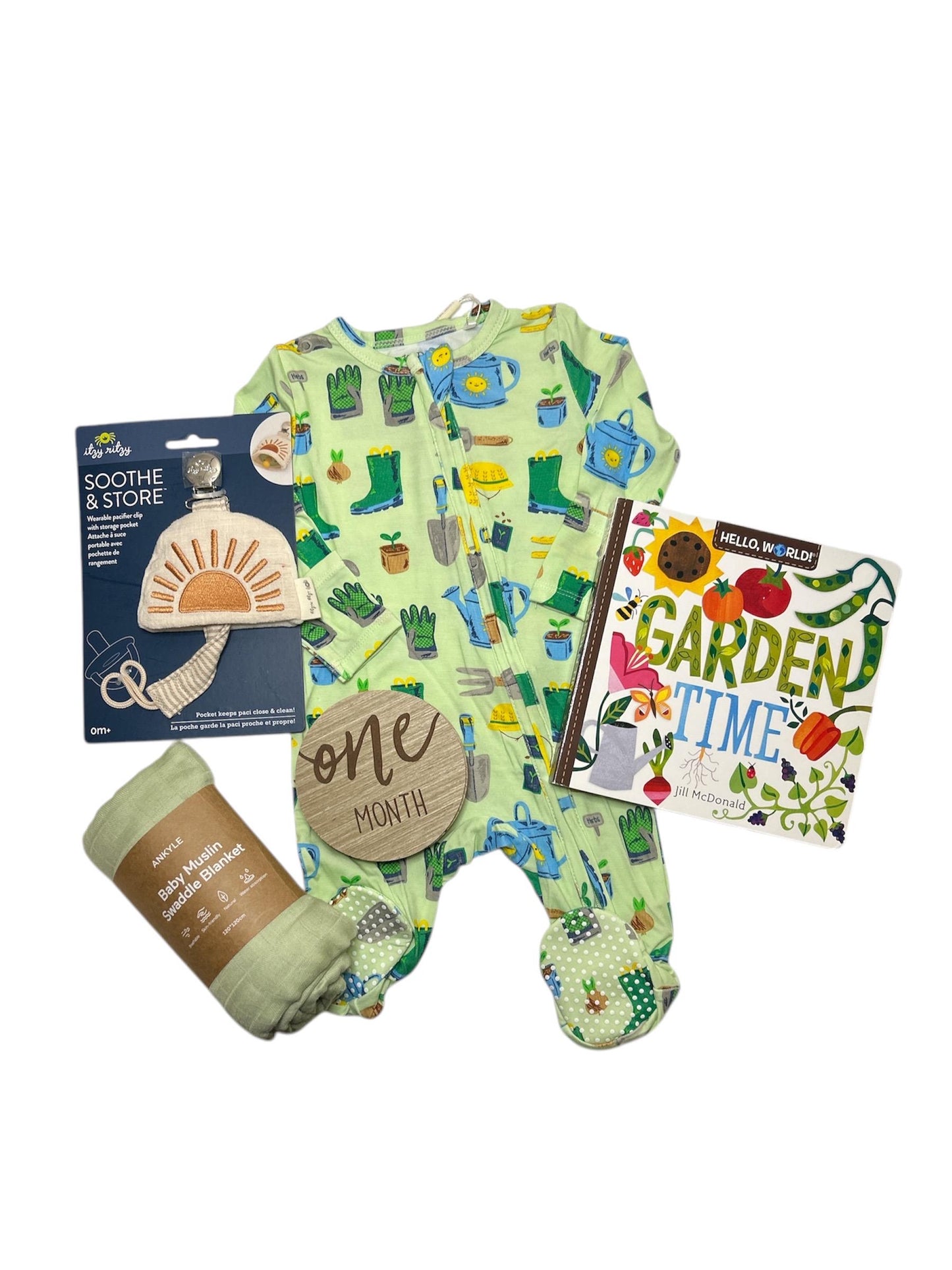 Garden Theme Baby Gift Box, Garden Tools Bamboo Angel Dear Outfit and more - Garden Baby Gift Set - Plant Mom Personalization Available - Hey Baby Box