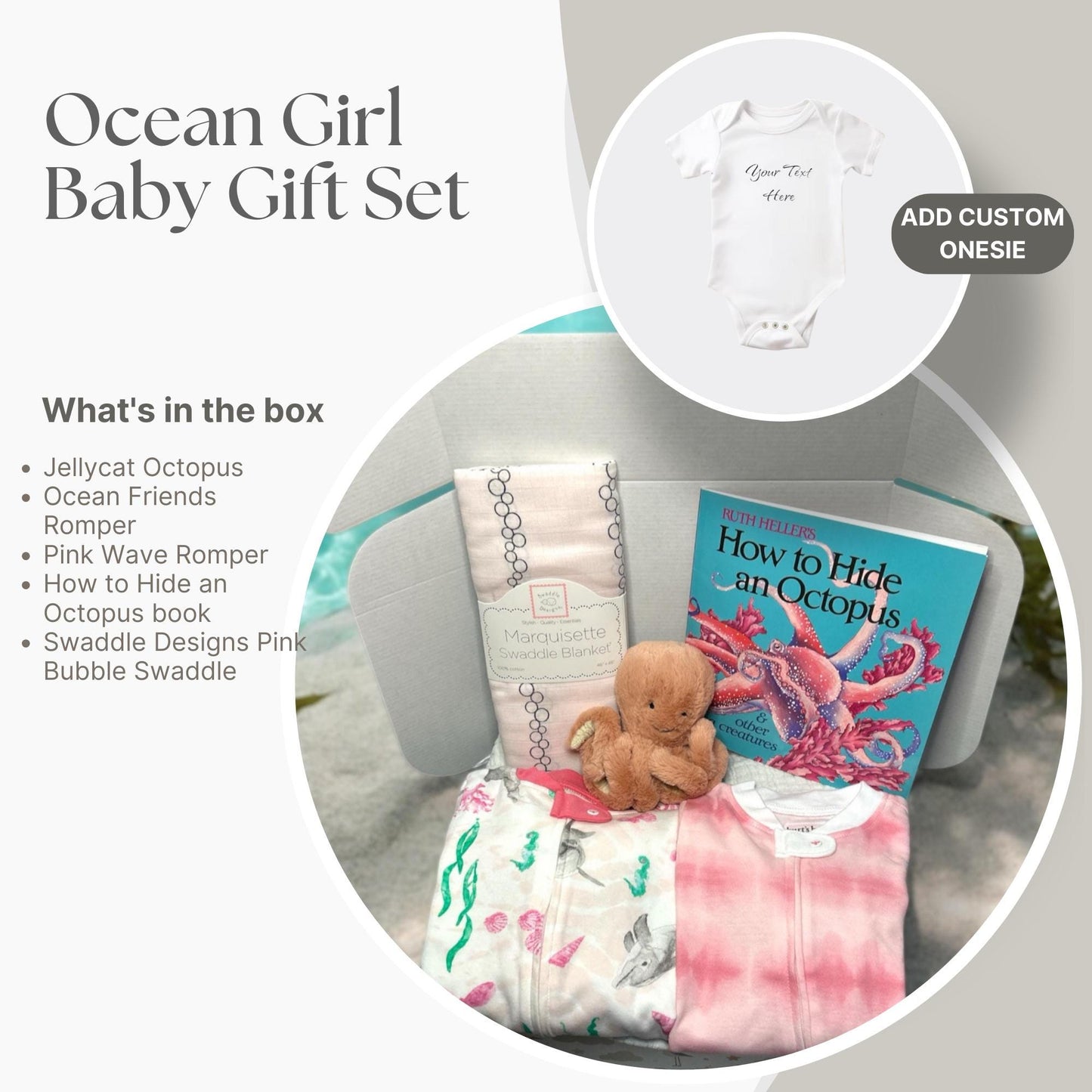 Ocean Baby Gift Box with Jellycat Octopus | Nautical Themed Newborn Gift Set | Baby Shower Present for Girls | Custom Sea Animal Plush Gift - Hey Baby Box