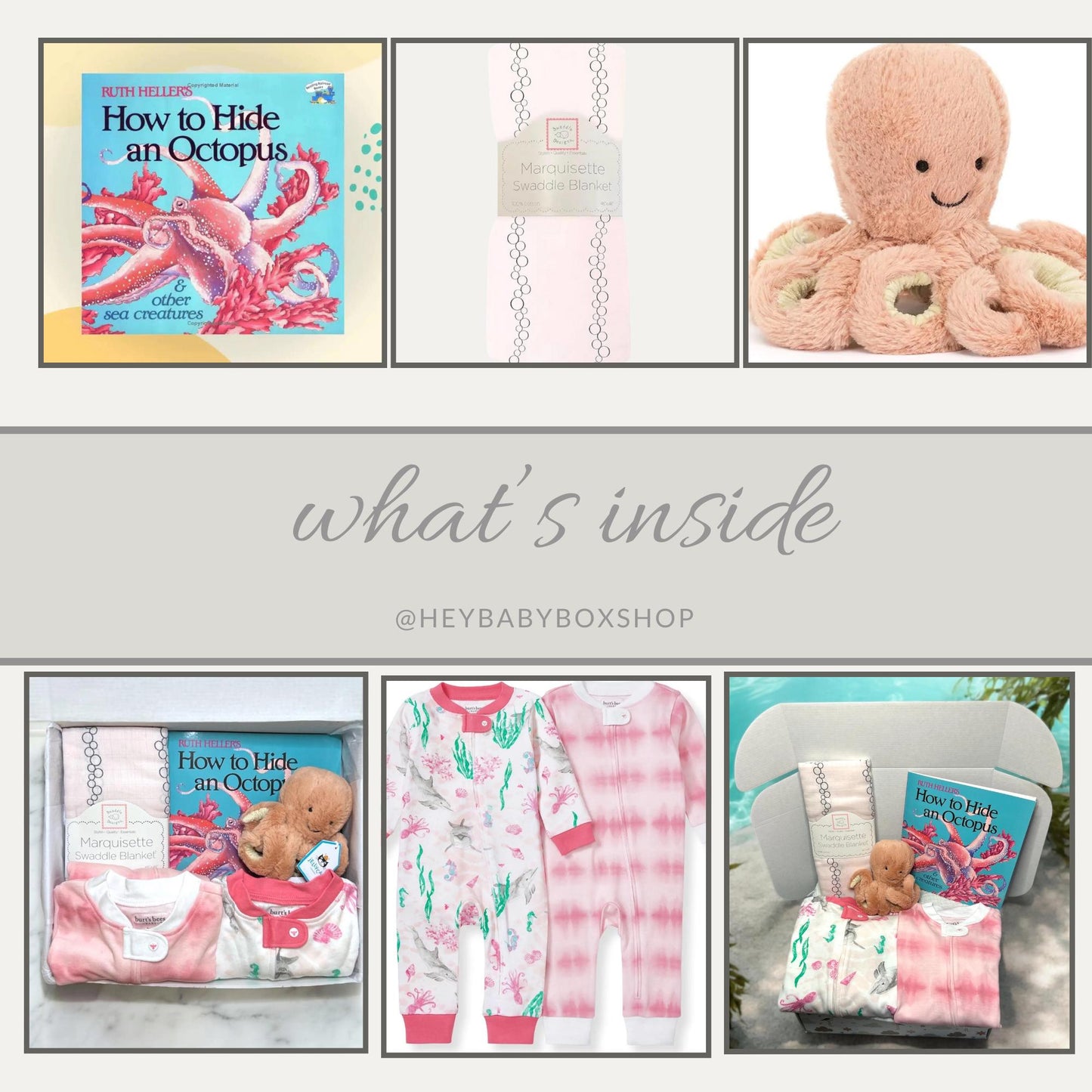Ocean Baby Gift Box with Jellycat Octopus | Nautical Themed Newborn Gift Set | Baby Shower Present for Girls | Custom Sea Animal Plush Gift - Hey Baby Box