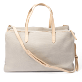 Beige handbag with beige strap on a white background
