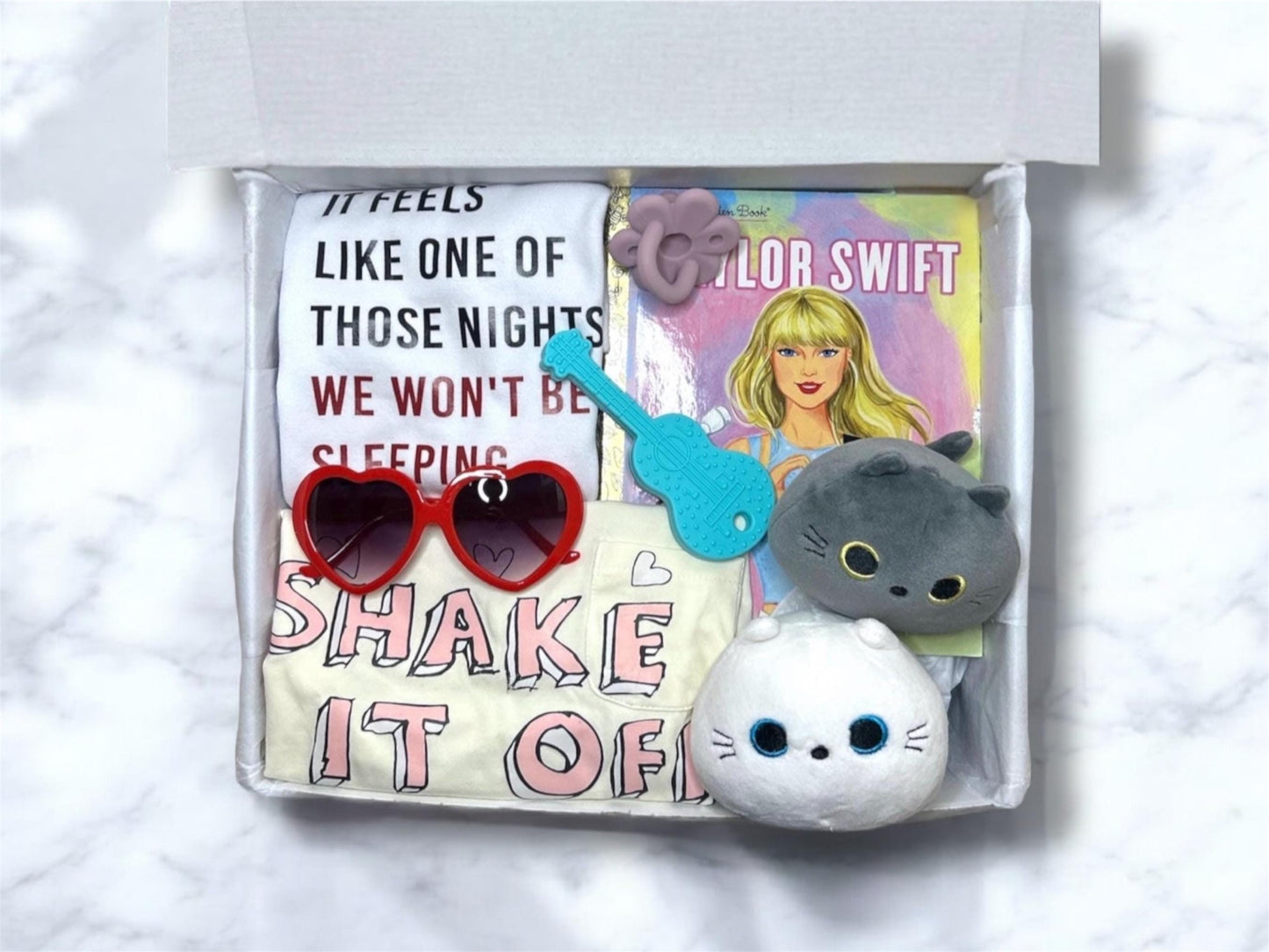 Taylor -Themed Baby Gift Box| Shake It Off Onesie | Music Lover Baby Gift | Swiftie Baby Shower Gift, Personalization Available - Hey Baby Box