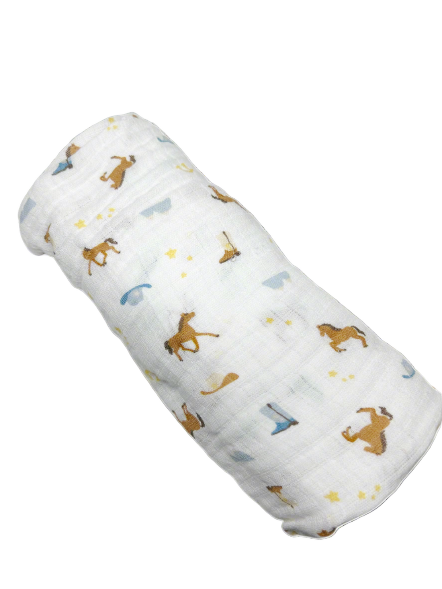 Baby swaddle with horse pattern on a white background