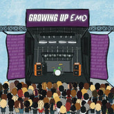 Illustration of a concert stage with 'Growing Up EMO' text, surrounded by an audience.