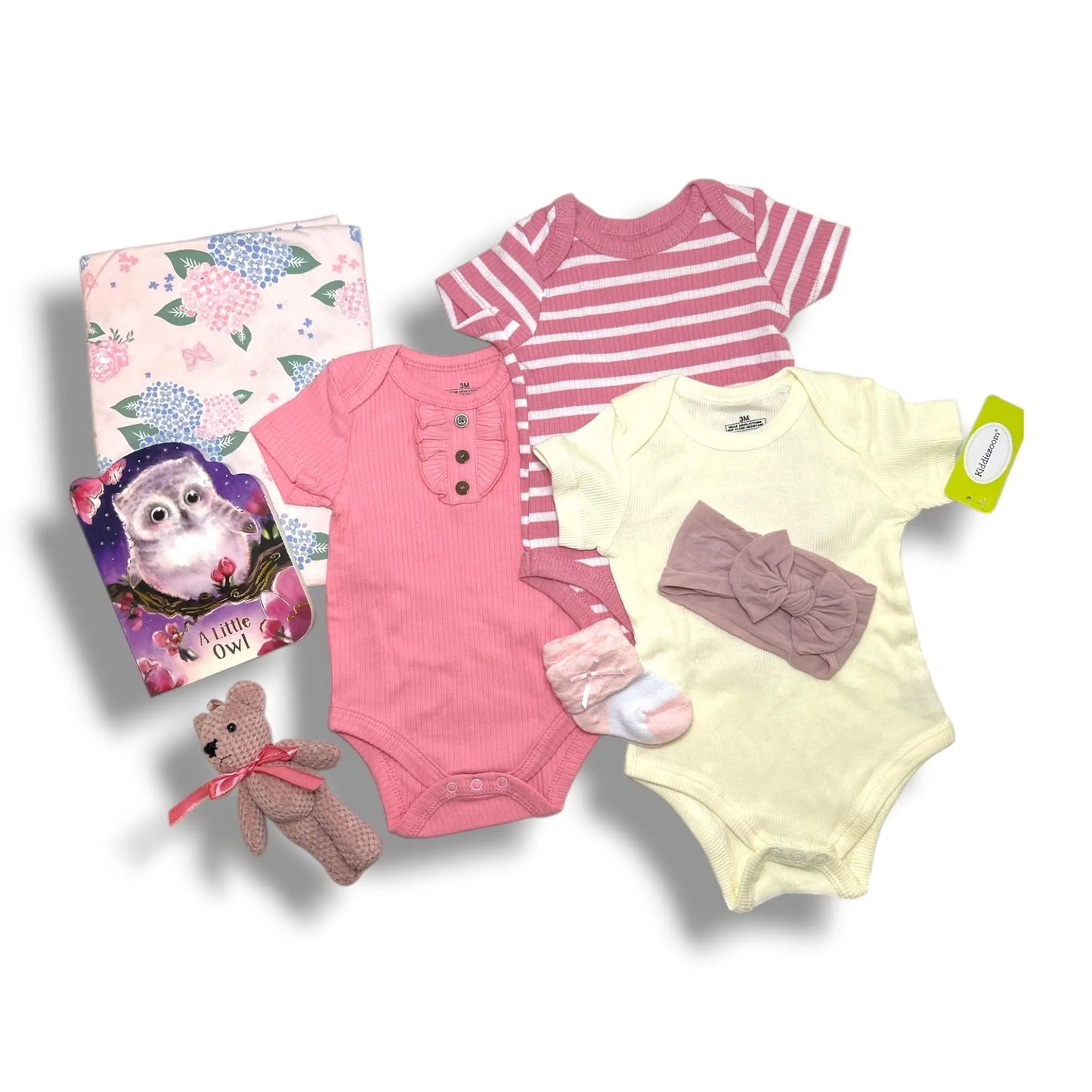 Owl Baby Girl Gift Box | Newborn Shower Set with Onesies, Swaddle, Plush Toy & Book (0–3 Months)
