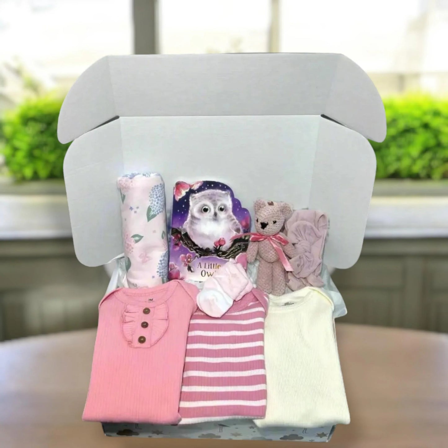 Owl Baby Girl Gift Box | Newborn Shower Set with Onesies, Swaddle, Plush Toy & Book (0–3 Months)