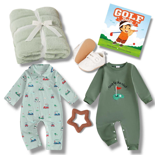 Golf Theme Romper Baby Gift Set - Collared Romper - Hey Baby Box