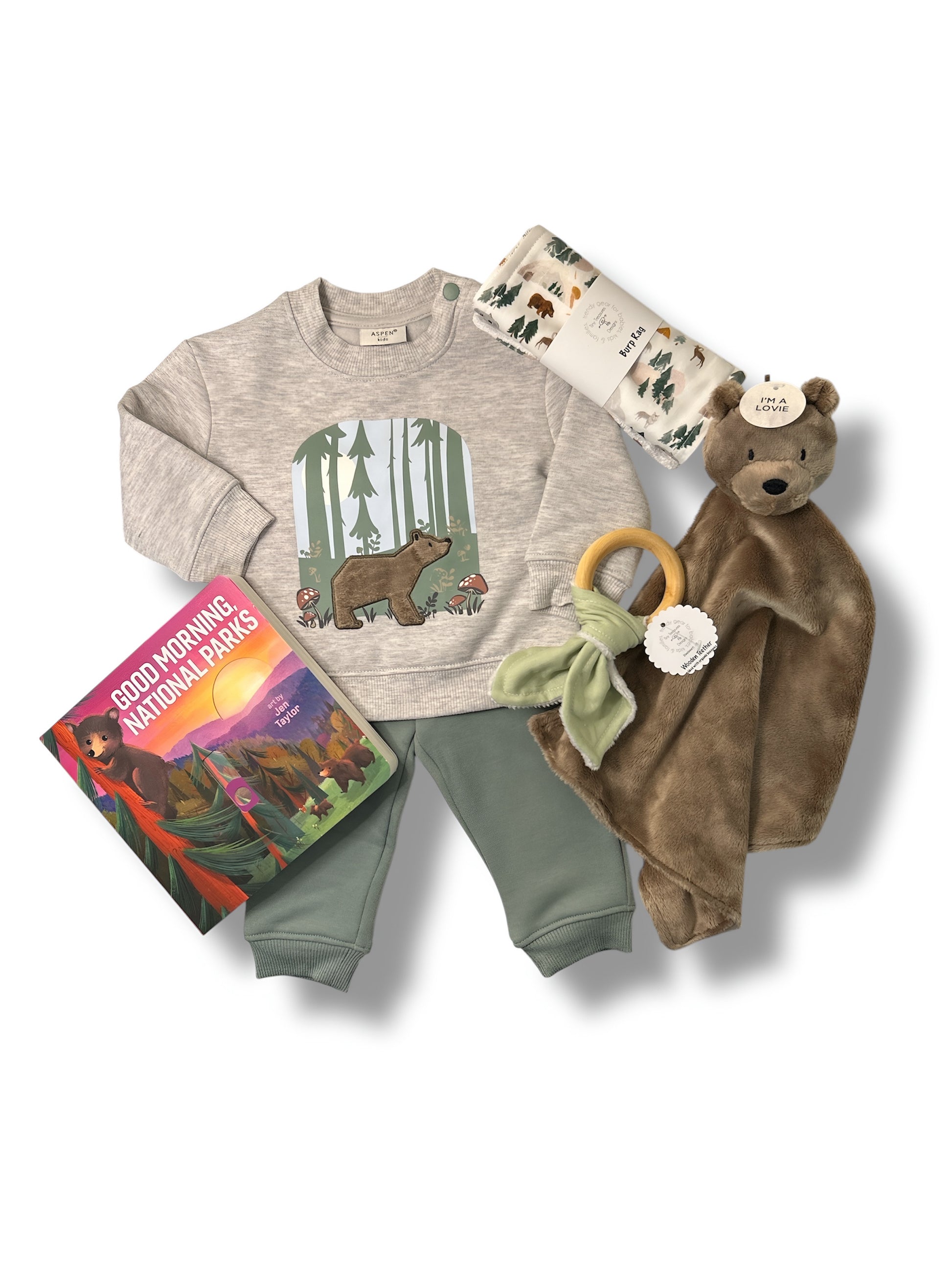 National Park Baby Gift Box flat lay