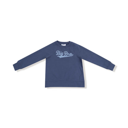 Blue sweatshirt with 'Big Bro' text on a white background