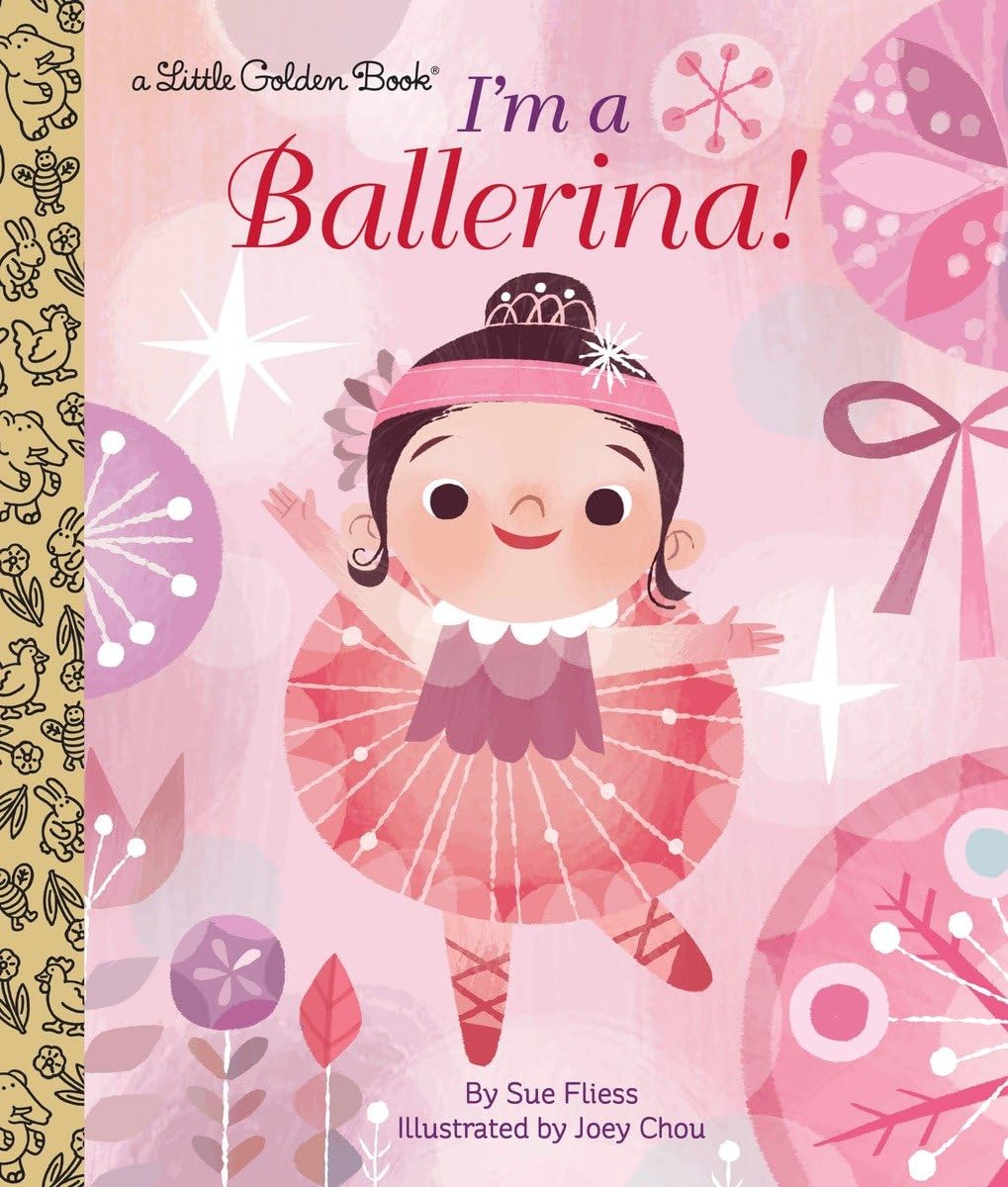Book cover of 'I'm a Ballerina!' with a cartoon ballerina on a pink background.