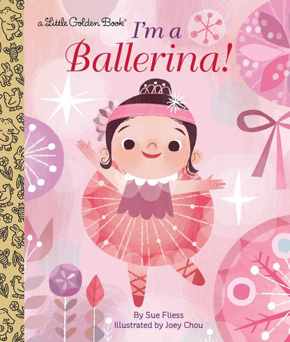 Book cover of 'I'm a Ballerina!' with a cartoon ballerina on a pink background.