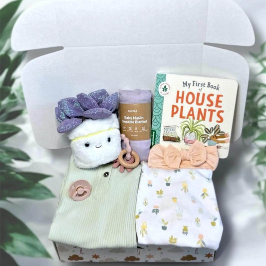 Baby Girl Plant Gift Box | Botanical Baby Shower Present | Baby Outfit Set with Plant Decor | Custom Nature Themed Baby Gift Basket - Hey Baby Box
