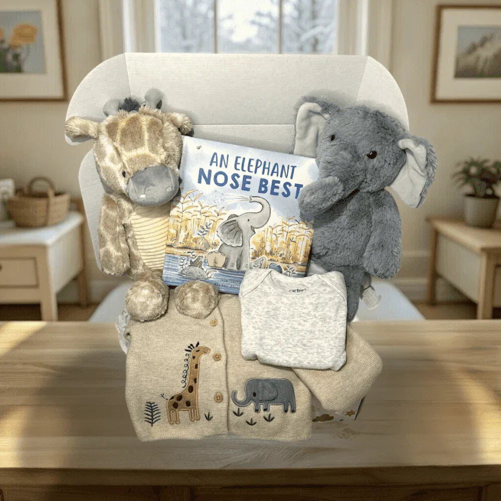 Safari Theme Baby Gift Box Elephant and Giraffe