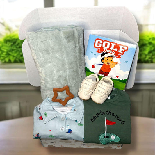 Golf Theme Romper Baby Gift Set - Collared Romper - Hey Baby Box