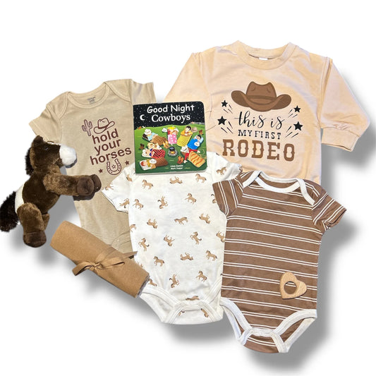 First Rodeo Baby Gift – Cowboy Baby Shower Gift Set 0-6M - Hey Baby Box