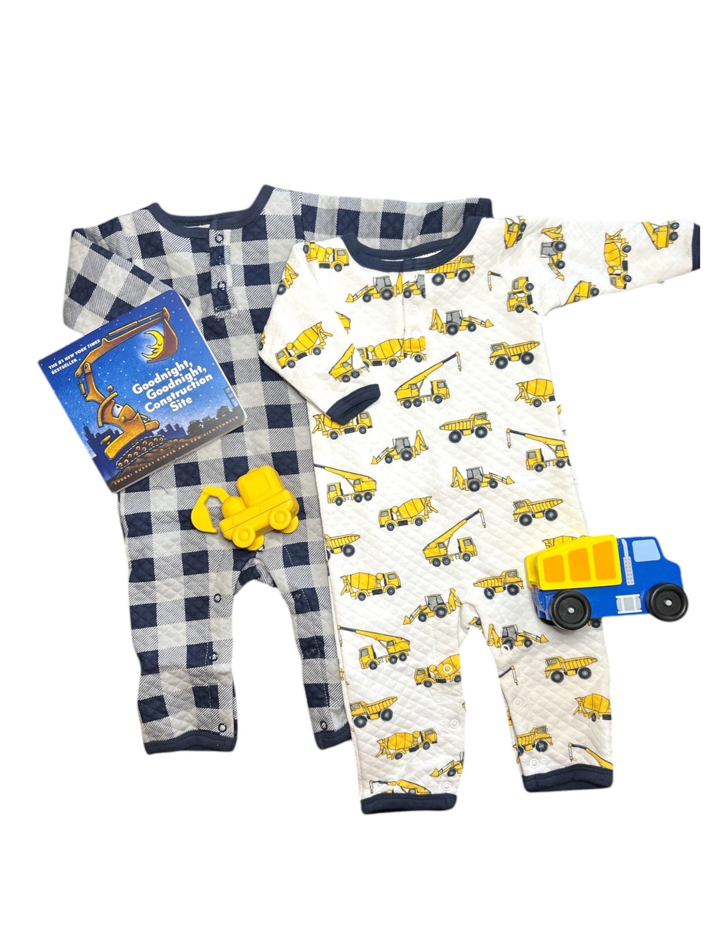 Goodnight Construction Site Book Baby Gift Box | Personalized Construction Themed Gift Box for Boys | Dump Truck Baby Shower Present - Hey Baby Box
