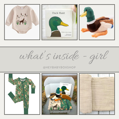 Hunting Baby Gift Set | Nature-Inspired Duck & Lab Clothing | Girl, Boy-Neutral Options + Plush Toy |  Personalization Available - Hey Baby Box