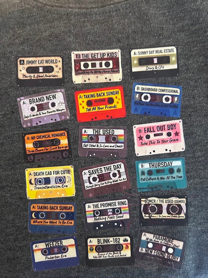 Collection of cassette tape designs on a gray background