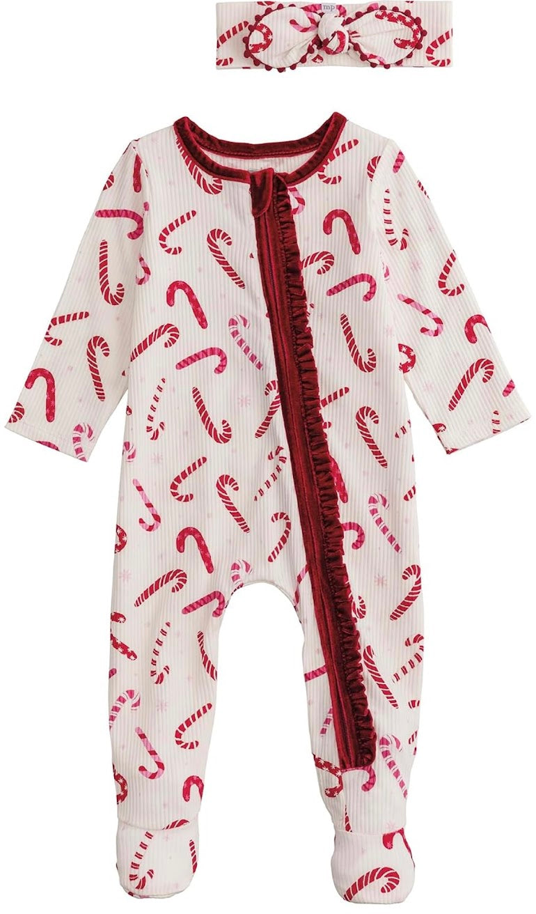 Mud Pie Candy Cane Ruffle Footie