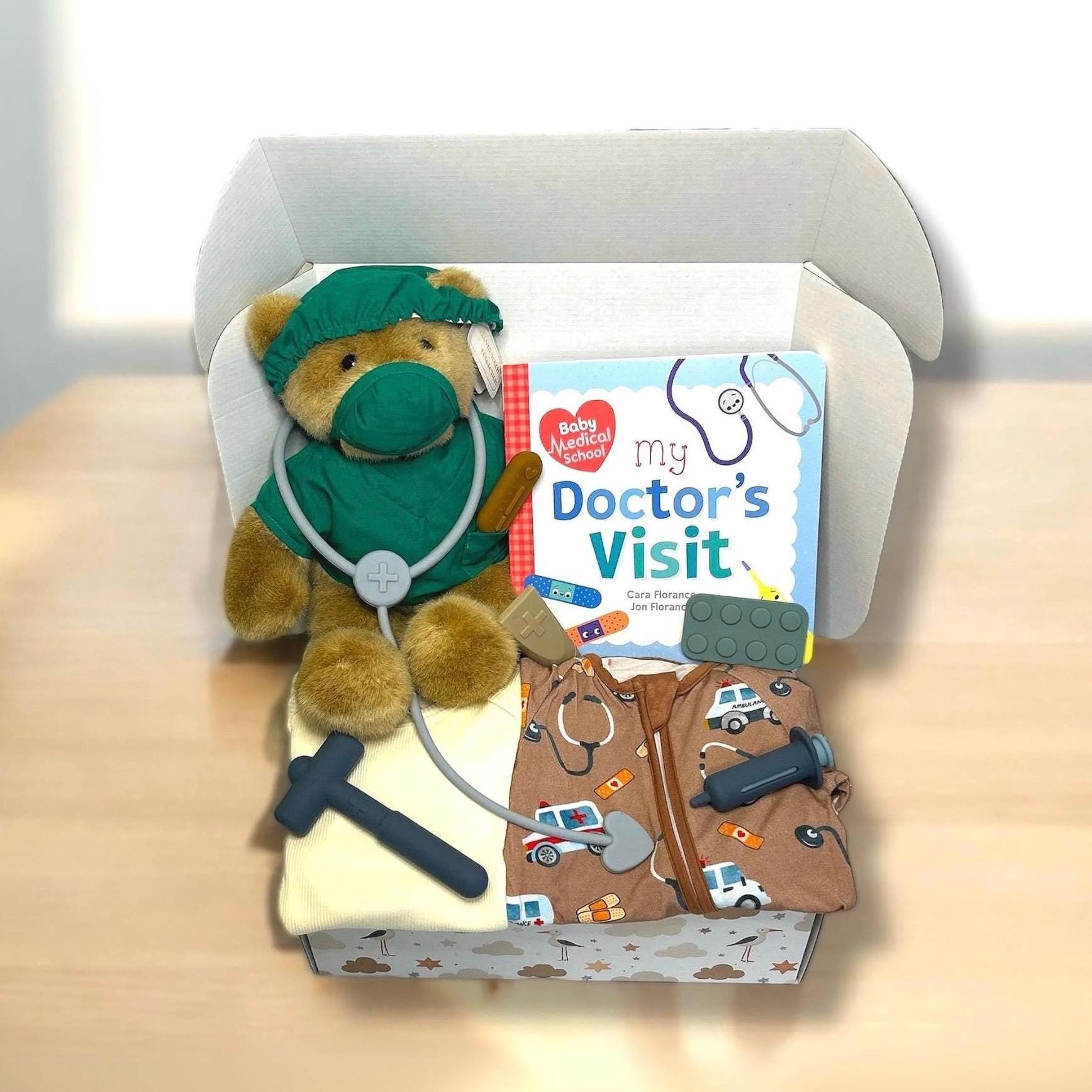 Medical Baby Gift Set - Doctor Nurse RN ARNP - Personalized Bamboo Pajamas with Plush Teddy - Healthcare Professional New Parent Gift - Hey Baby Box