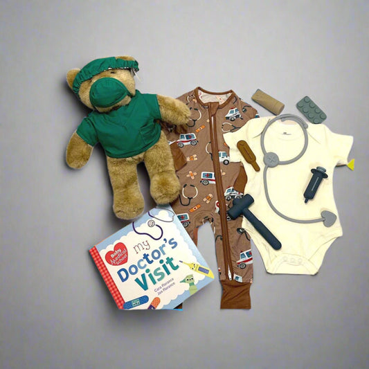 Medical Baby Gift Set - Doctor Nurse RN ARNP - Personalized Bamboo Pajamas with Plush Teddy - Healthcare Professional New Parent Gift - Hey Baby Box