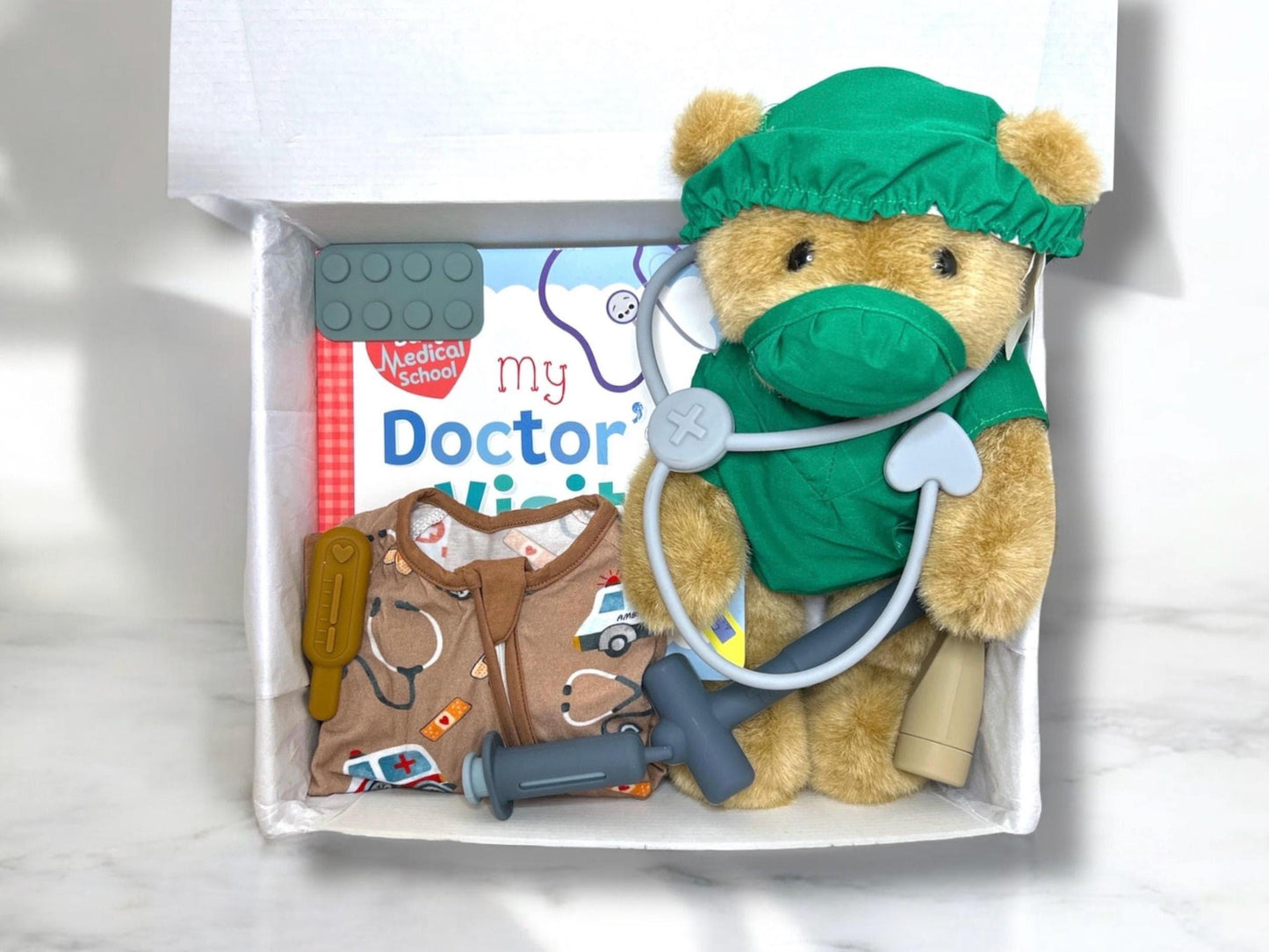 Medical Baby Gift Set - Doctor Nurse RN ARNP - Personalized Bamboo Pajamas with Plush Teddy - Healthcare Professional New Parent Gift - Hey Baby Box