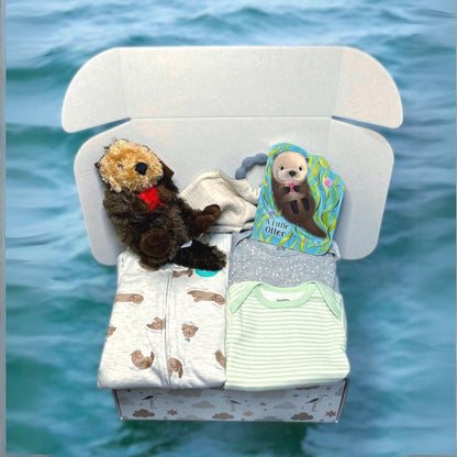 Sea Otter Stuffed Animal Baby Gift Basket | Ocean Themed Personalized Baby Shower Present | Marine Wildlife Nursery Gift Box | Nature Set - Hey Baby Box