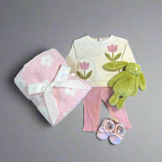 Spring Jellycat Bunny Baby Gift Box | Organic Cotton Baby Tulip Clothes Set | Personalized Baby Shower Present | Welcome Baby Gift - Hey Baby Box