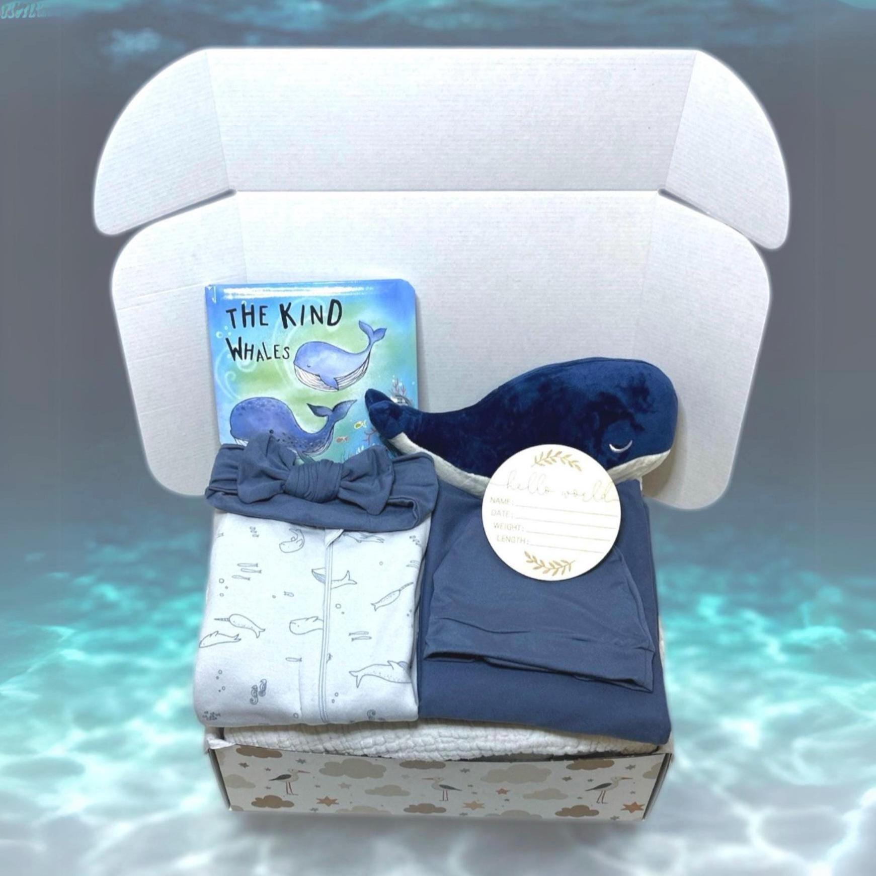 Under the Sea Baby Box| Adorable Whale-Themed Newborn Gift Set | Unisex Baby Shower Gift Set with Personalization Available - Hey Baby Box