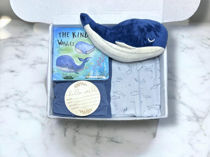 Under the Sea Baby Box| Adorable Whale-Themed Newborn Gift Set | Unisex Baby Shower Gift Set with Personalization Available - Hey Baby Box