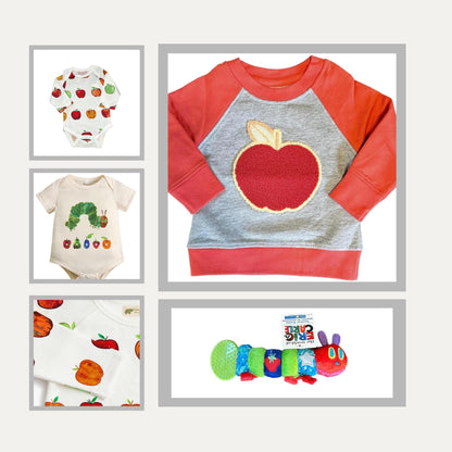 Very Hungry Caterpillar Book Baby Gift Box | Personalized Newborn Gift Box with Apple Theme | Unisex Baby Shower Present | Organic Baby - Hey Baby Box