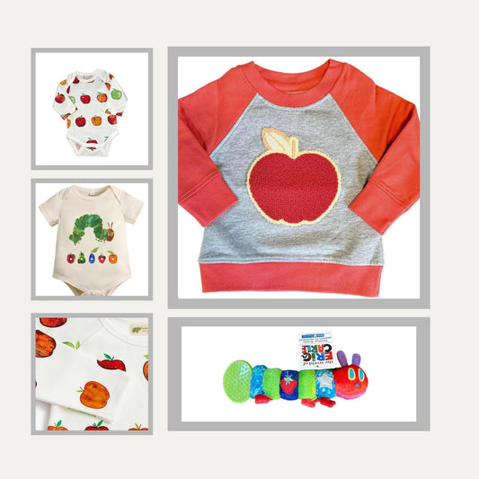 Very Hungry Caterpillar Book Baby Gift Box | Personalized Newborn Gift Box with Apple Theme | Unisex Baby Shower Present | Organic Baby - Hey Baby Box