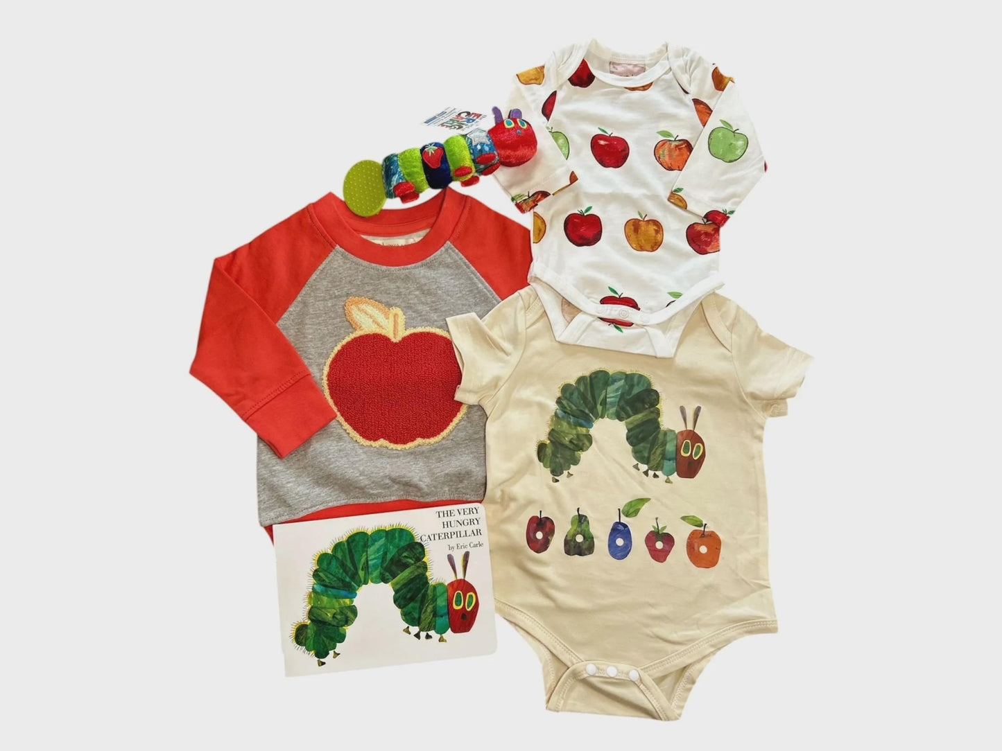 Very Hungry Caterpillar Book Baby Gift Box | Personalized Newborn Gift Box with Apple Theme | Unisex Baby Shower Present | Organic Baby - Hey Baby Box