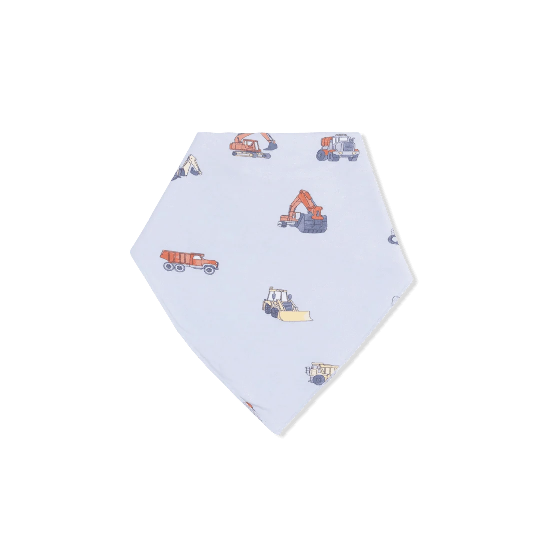 Hexagonal bandana bib with construction vehicle pattern on a white background