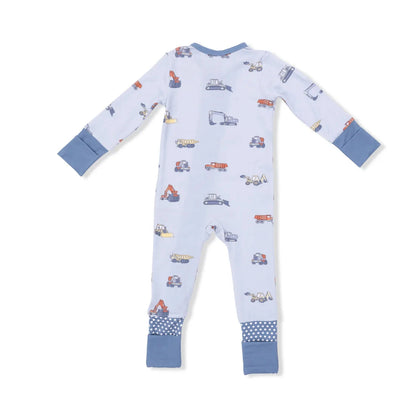 Baby onesie with vehicle pattern on a white background