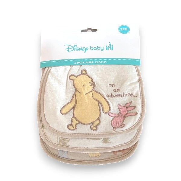 Pack of Disney baby burp cloths with Winnie the Pooh and Piglet on a white background