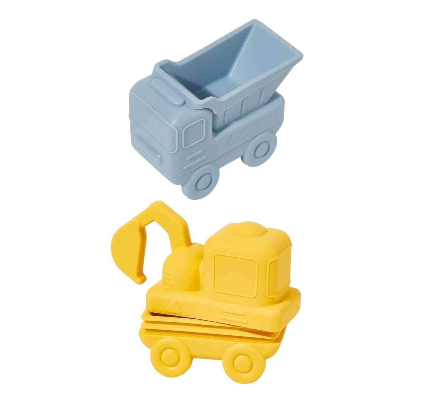Blue dump truck and yellow excavator toy set for kids
