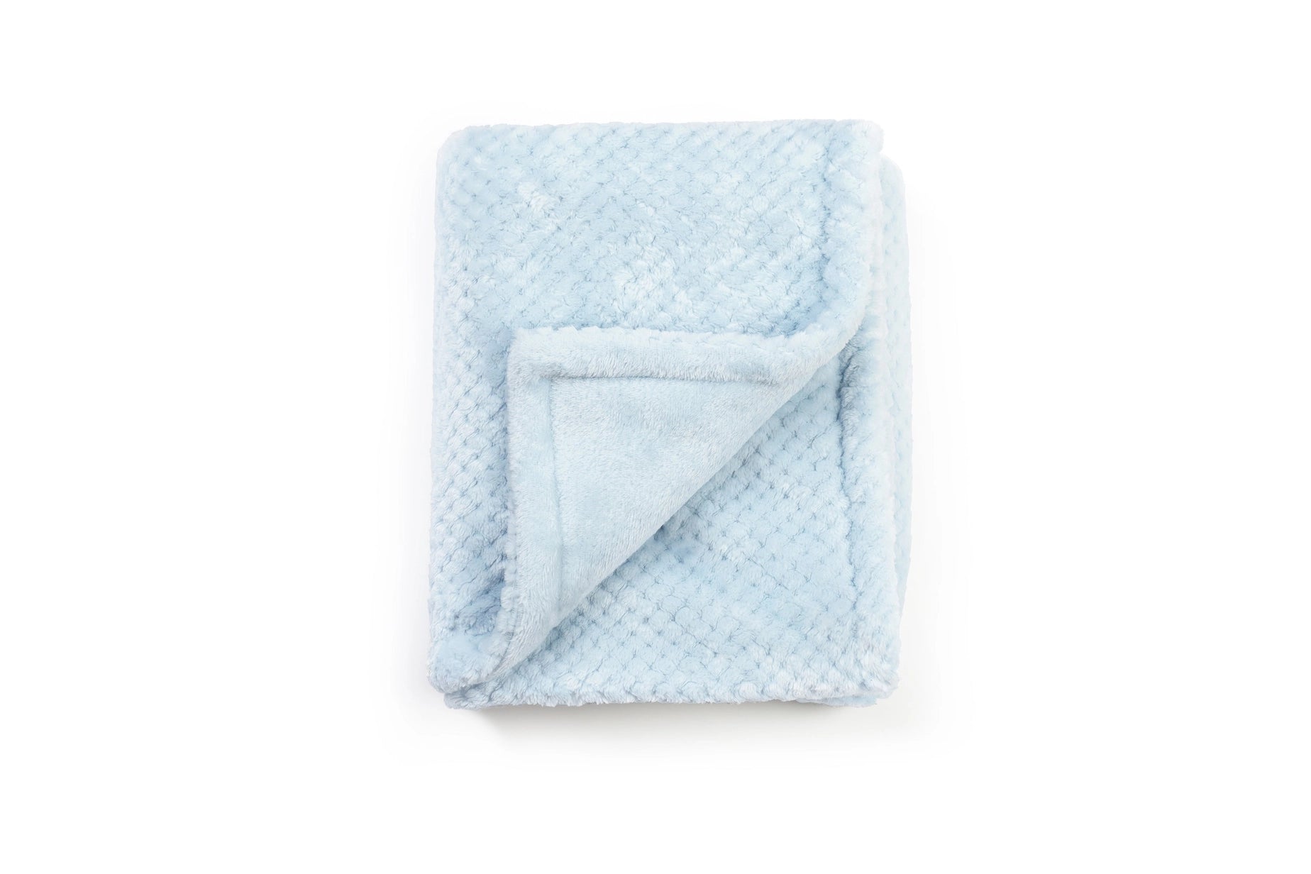 Light blue textured blanket on a white background