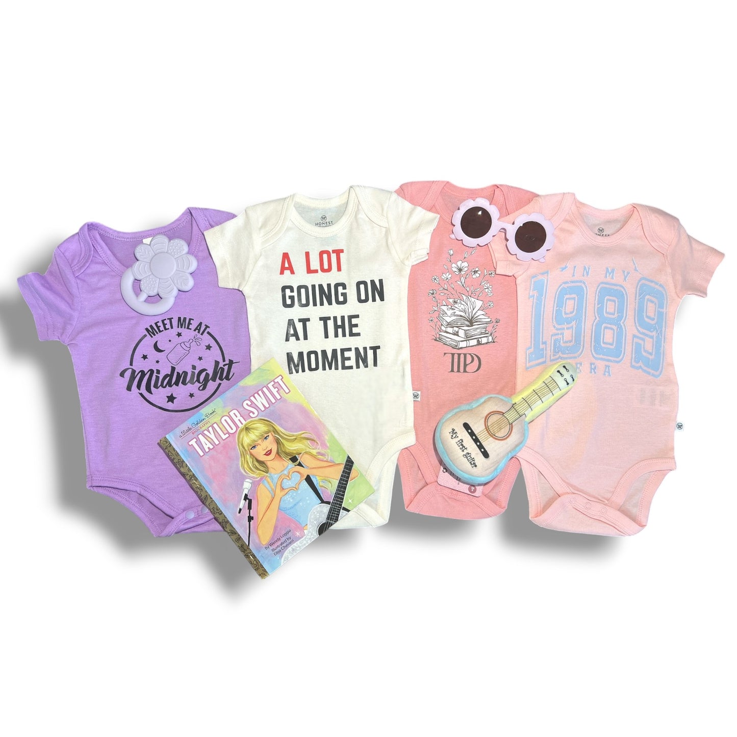 Inspired Taylor Music Baby Gift: Lyric Onesies, Guitar Plush & Lavender Accessories - 3-6 Months