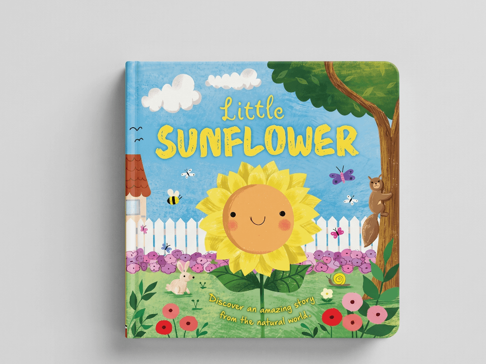 Children's book titled 'Little Sunflower' with a colorful cover featuring a sunflower, animals, and nature elements.