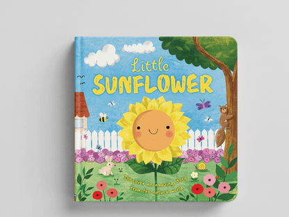 Children's book titled 'Little Sunflower' with a colorful cover featuring a sunflower, animals, and nature elements.