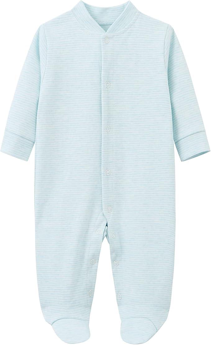 Light blue baby onesie with a zipper on a white background