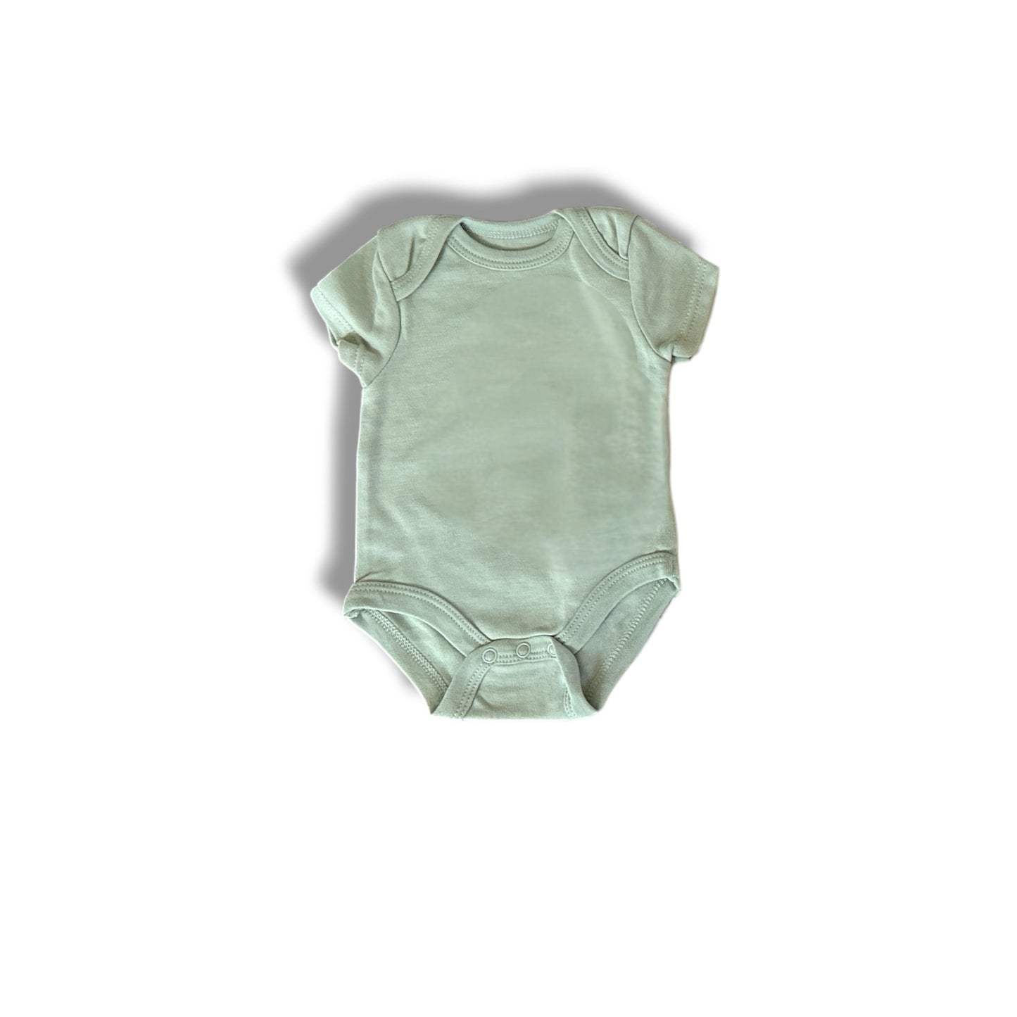 Mint green baby onesie on a white background
