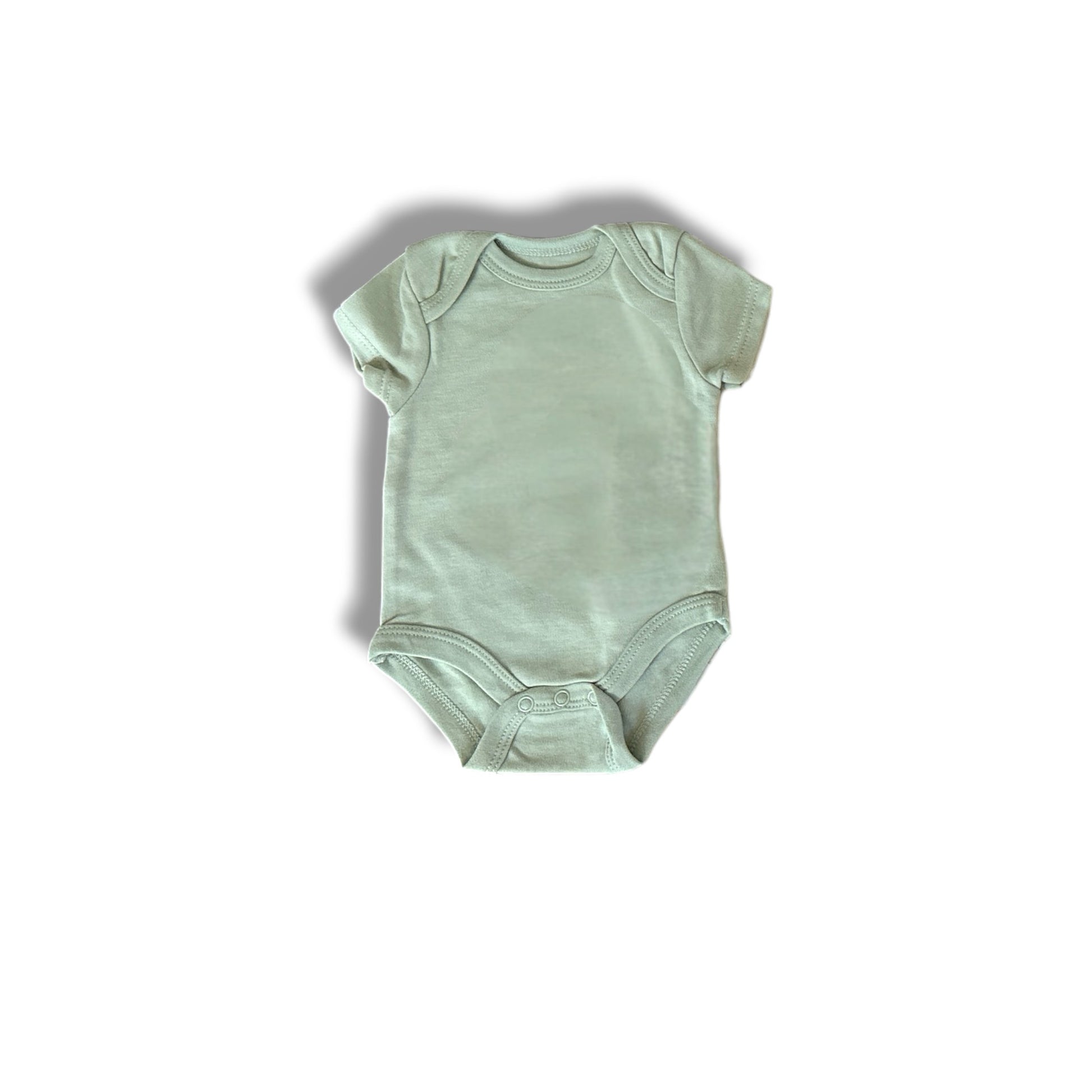 Mint green baby onesie on a white background