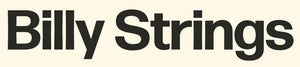 Billy Strings text logo in bold black font on cream background