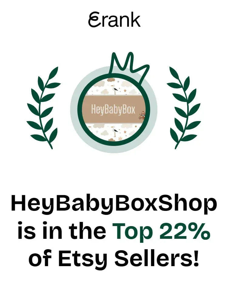 HeyBabyBoxShop logo with text indicating top 22% of Etsy sellers on a white background