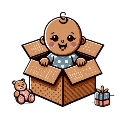 Cute baby in box with teddy bear and gift, perfect for baby showers and themed gifts