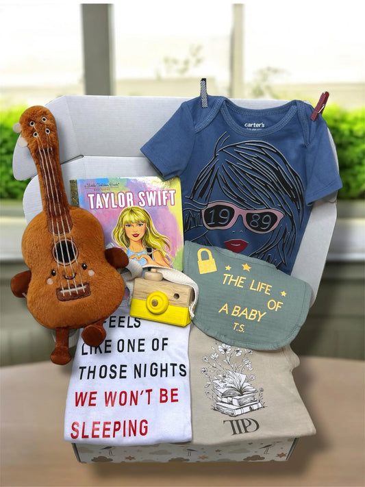 Taylor Inspired Baby Gift - trendy baby gift box with clothing and accessories inspired by pop culture.